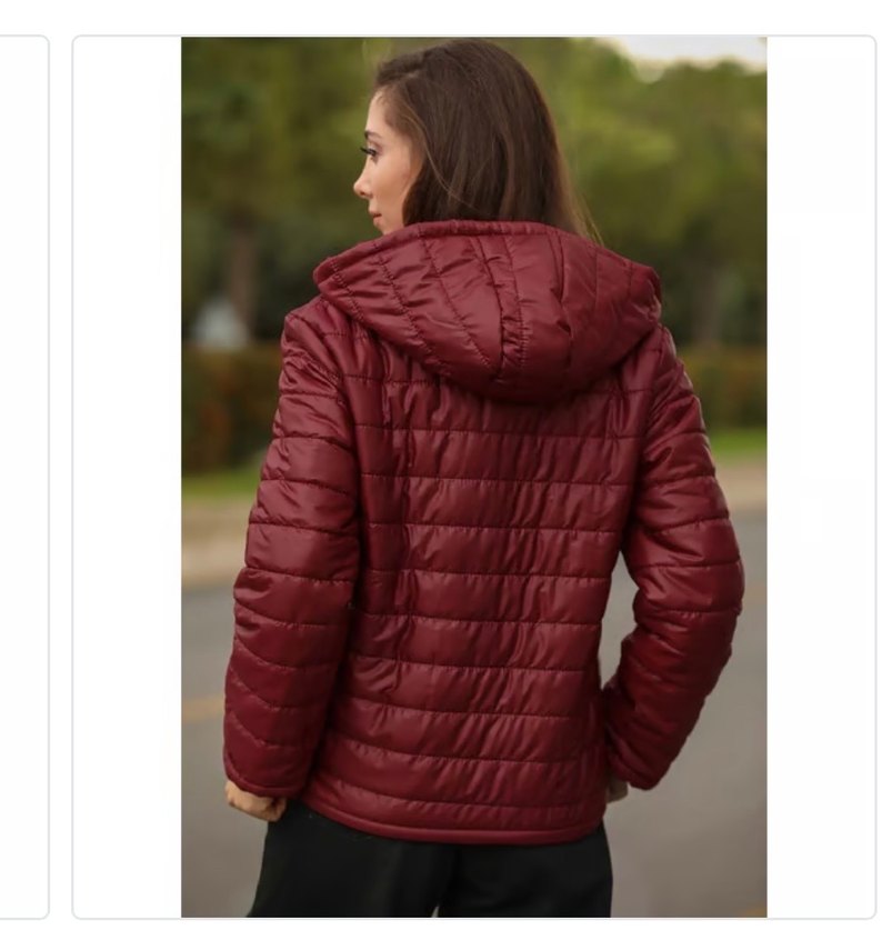Bordo Kadın Kışlık Kapüşonlu Mont - Görsel 2