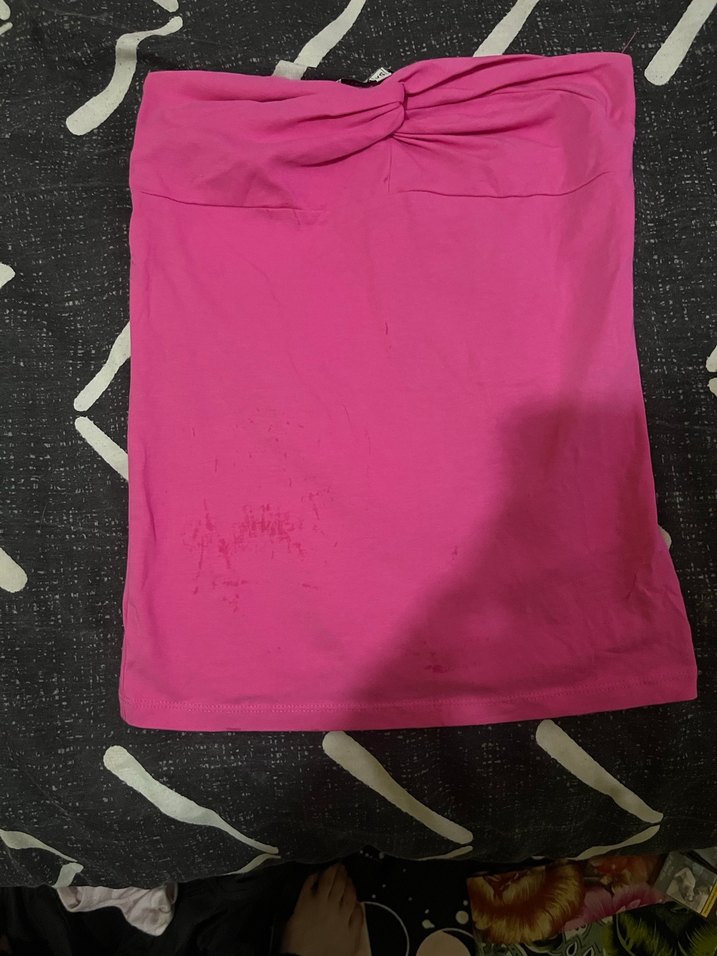 Koyu Pembe straplez bluz - Görsel 2