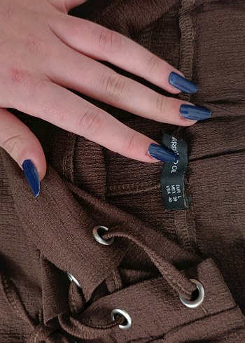 Kahverengi Keten Midi Şort Etek - Görsel 2