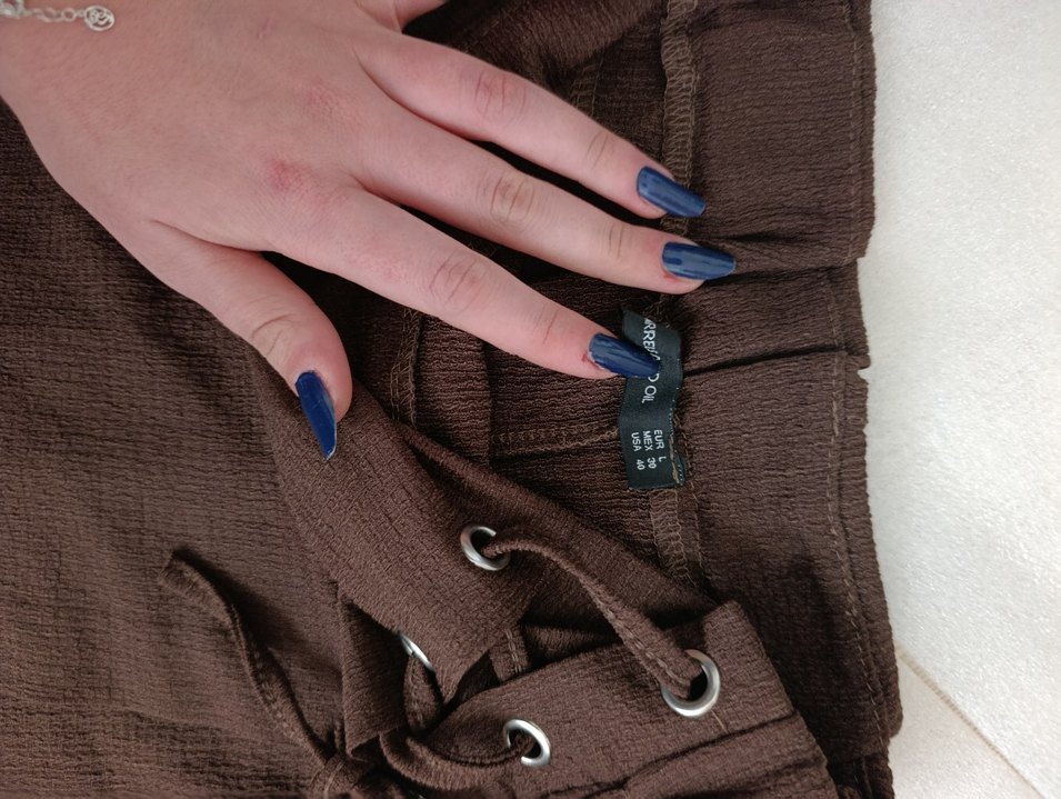 Kahverengi Keten Midi Şort Etek - Görsel 2