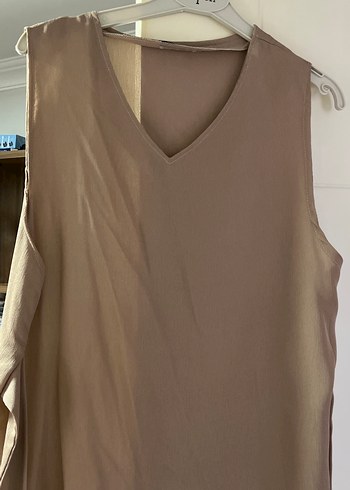 Bej V Yaka Kolsuz Bluzu - Görsel 3