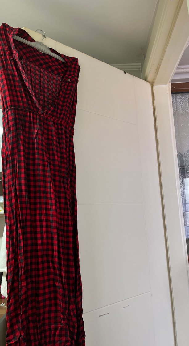 Kırmızı Kareli sıfır kol elbise - Görsel 2