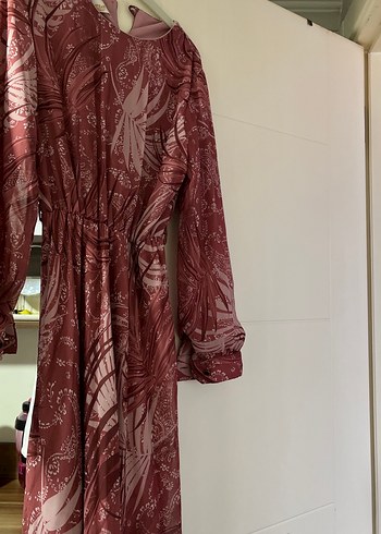 Bordo Uzun Kollu Bohem Desenli Elbise - Görsel 2