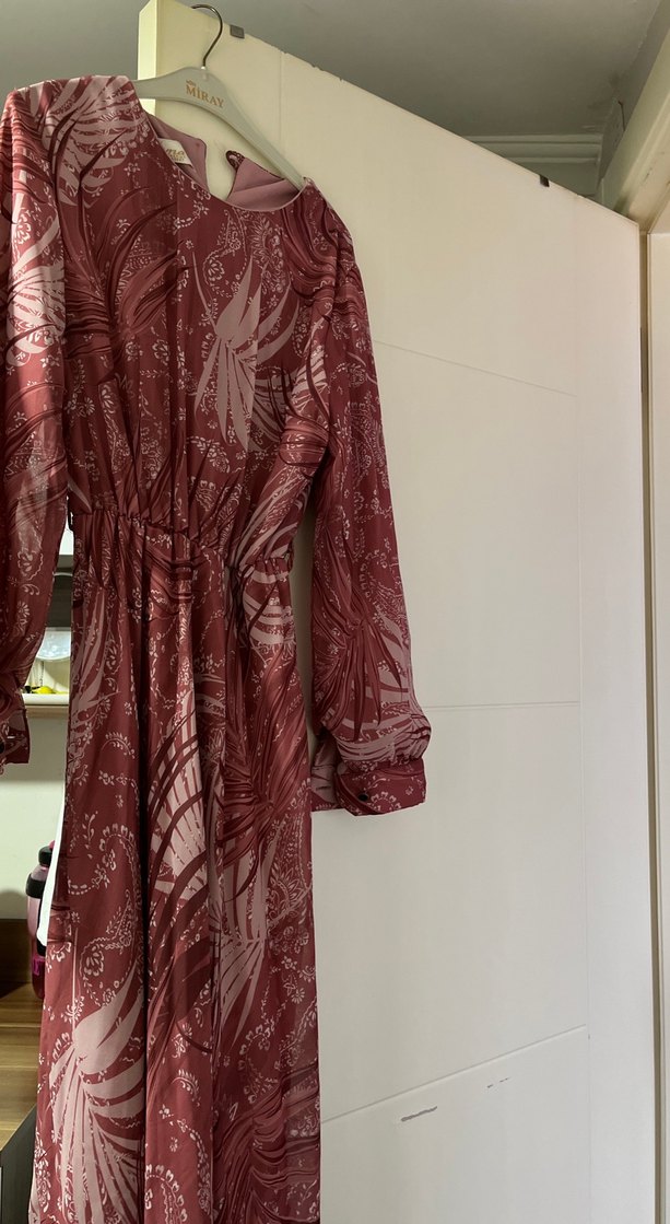 Bordo Uzun Kollu Bohem Desenli Elbise - Görsel 2