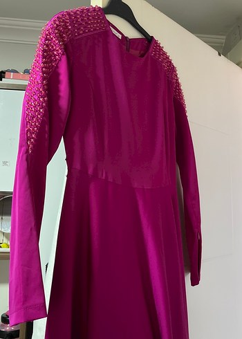 Uzun Kollu Drapeli Mor kol fermuar detaylı Abiye Elbise - Görsel 3