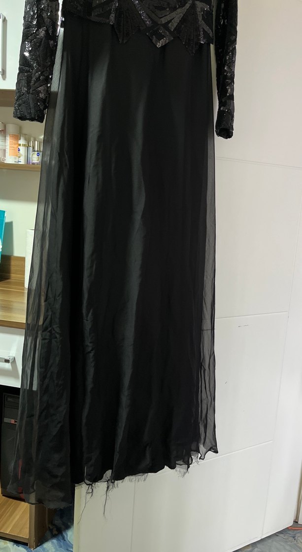 Uzun Siyah Gotik Nakışlı Abiye Elbise - Görsel 2