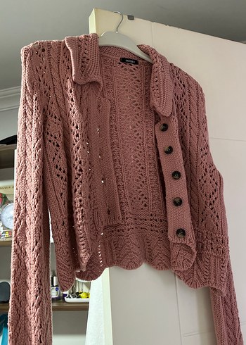 Pembe Örgü Kadın Hırka - Görsel 2