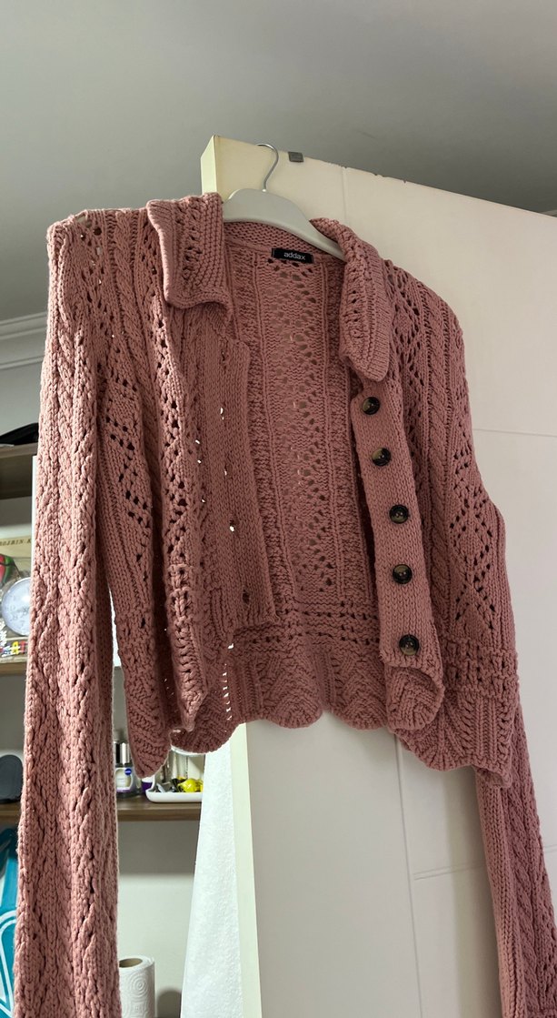 Pembe Örgü Kadın Hırka - Görsel 2