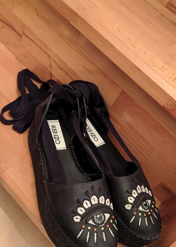 Kenzo Siyah Nakışlı Deri Dolgu Topuk Espadril - Görsel 2