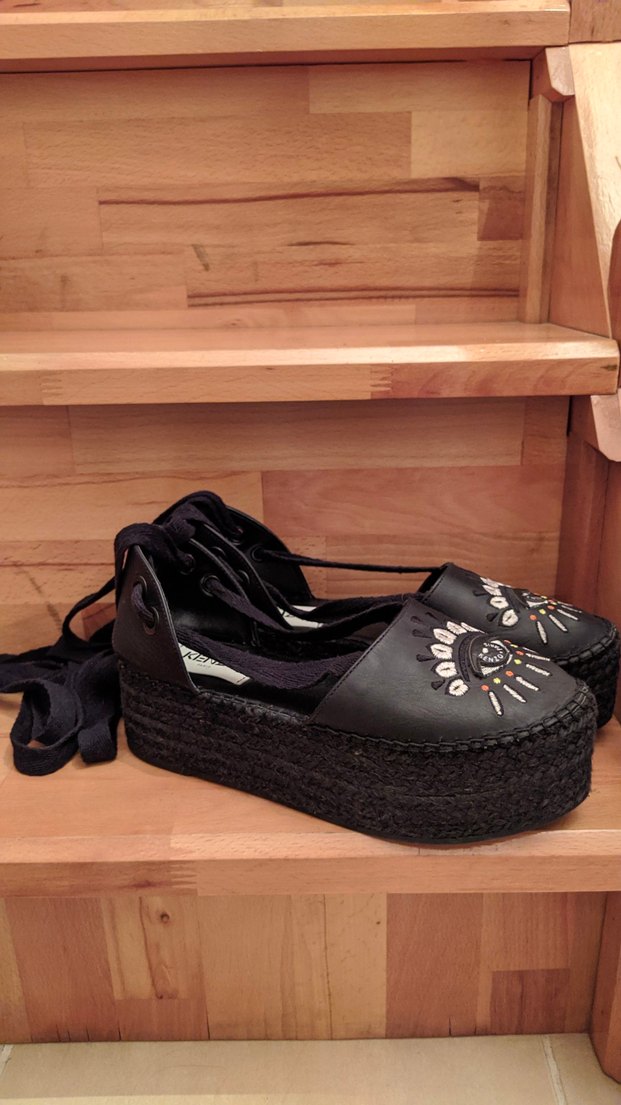 Kenzo Siyah Nakışlı Deri Dolgu Topuk Espadril - Görsel 3