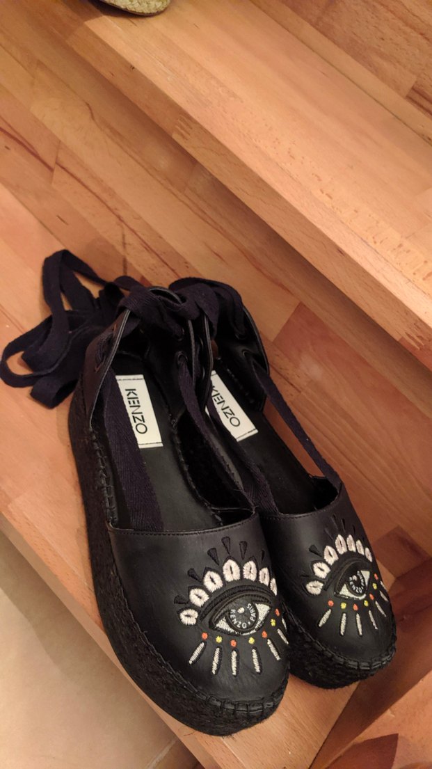 Kenzo Siyah Nakışlı Deri Dolgu Topuk Espadril - Görsel 2