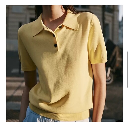 zara kısa kollu polo yaka bluz