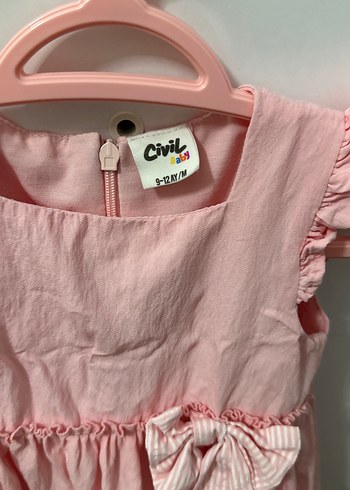 Civil Pembe Pamuklu Kolsuz Fırfırlı Kız Elbisesi