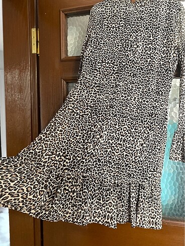 34 Beden Leopar şifon elbise