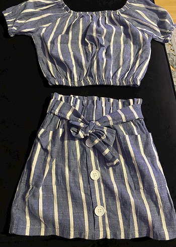 Çocuk Çizgili Mini Denim Elbise
