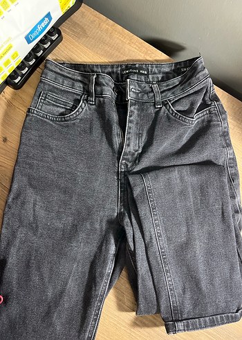 Gri slim mom kesim Denim Kadın Jean