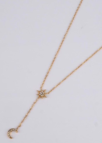 Zincir Detaylı Altın Rengi Kadın Y Kolye - Görsel 2