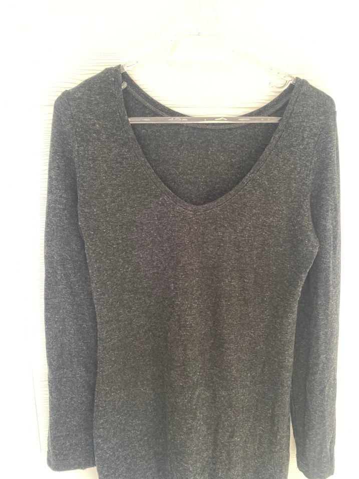 Gri V Yakalı Kadın Triko - Görsel 5