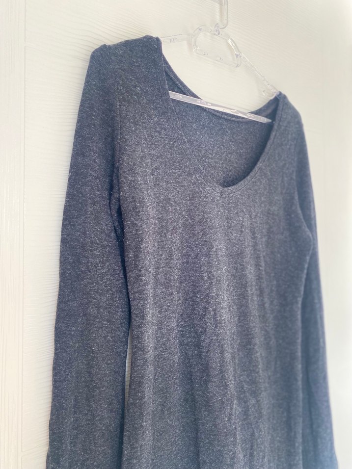 Gri V Yakalı Kadın Triko - Görsel 4