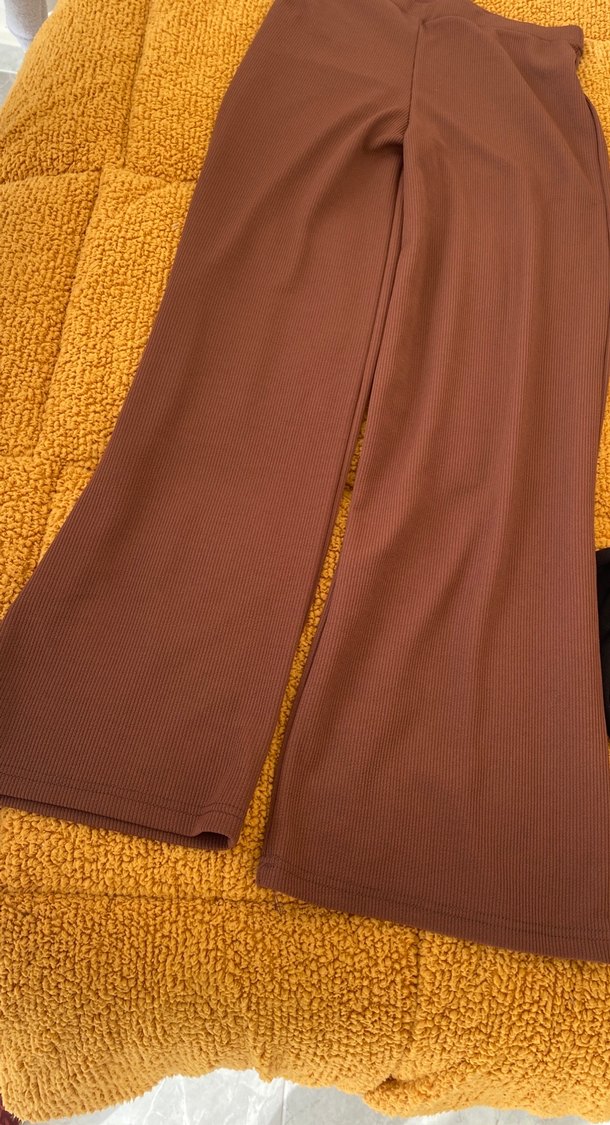 Kahverengi Pilili Rahat Kadın Kumaş Pantolon - Görsel 4