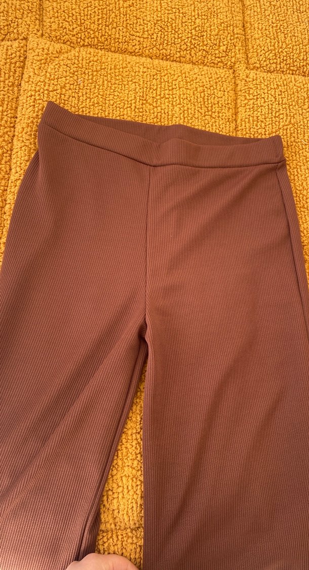 Kahverengi Pilili Rahat Kadın Kumaş Pantolon - Görsel 3