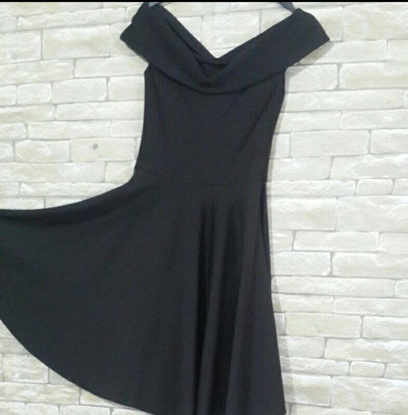 Siyah V Yaka Midi Flared Elbise - Görsel 4