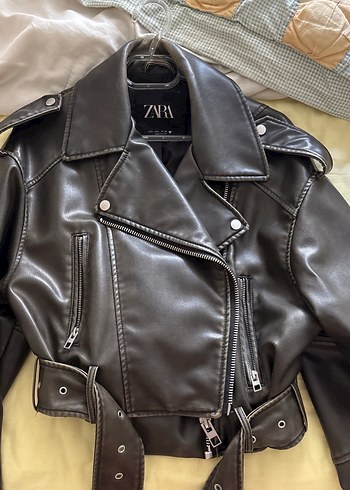 l Beden kahverengi Renk Kahverengi Kemerli Biker Deri Ceket