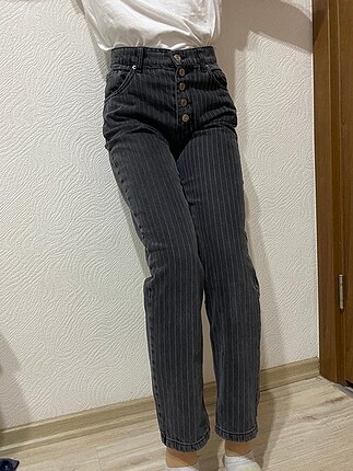 Pull&Bear gri çizgili jean pantolon 34 beden