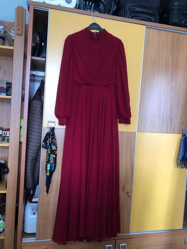 bordo renk abiye - Görsel 2