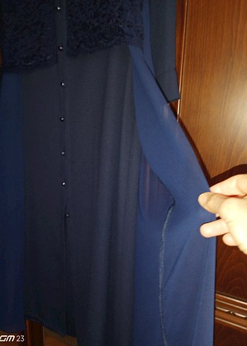 38 Beden Düğmeli Lacivert Uzun Kadın tesettür Elbise