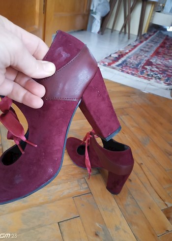 37 Beden bordo Renk Bordo Süet Dolgu Topuklu Kadın Ayakkabı