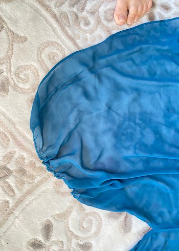 Petrol mavisi şifon uzun pareo - Görsel 5