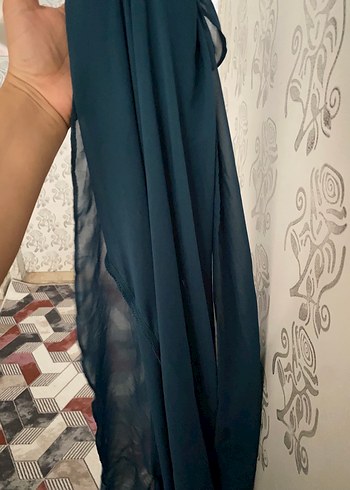 Petrol mavisi şifon uzun pareo - Görsel 4