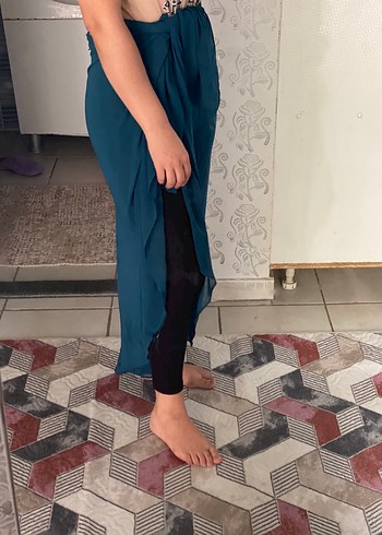 Petrol mavisi şifon uzun pareo - Görsel 3