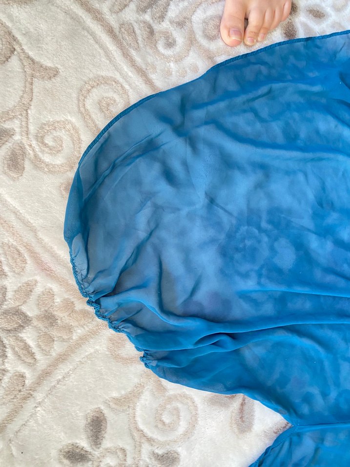 Petrol mavisi şifon uzun pareo - Görsel 5