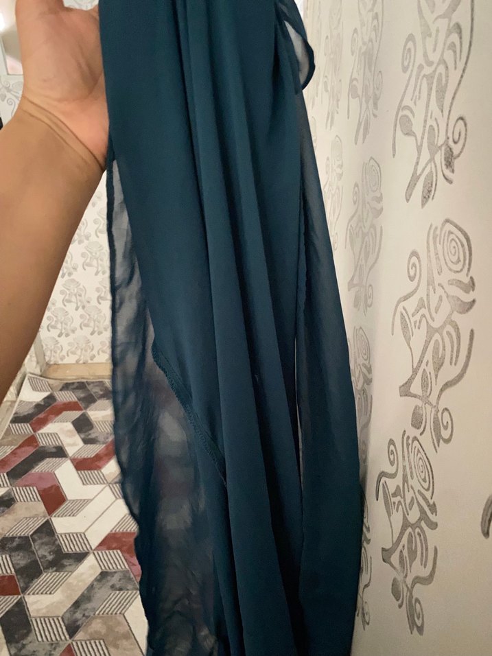 Petrol mavisi şifon uzun pareo - Görsel 4