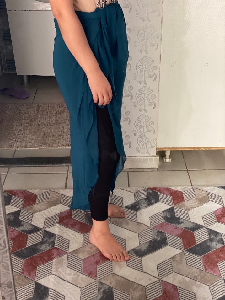 Petrol mavisi şifon uzun pareo - Görsel 3