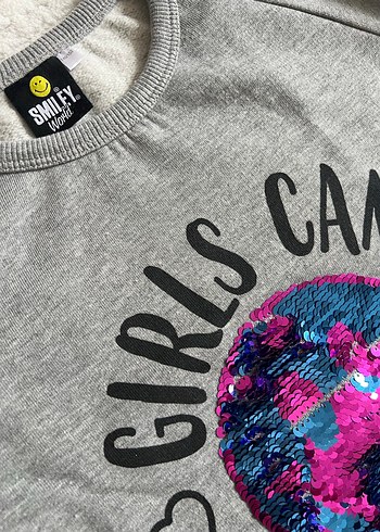 Gri Kız Sweatshirt, Uzun Kollu, Payetli - Görsel 3
