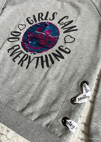 Gri Kız Sweatshirt, Uzun Kollu, Payetli - Görsel 2