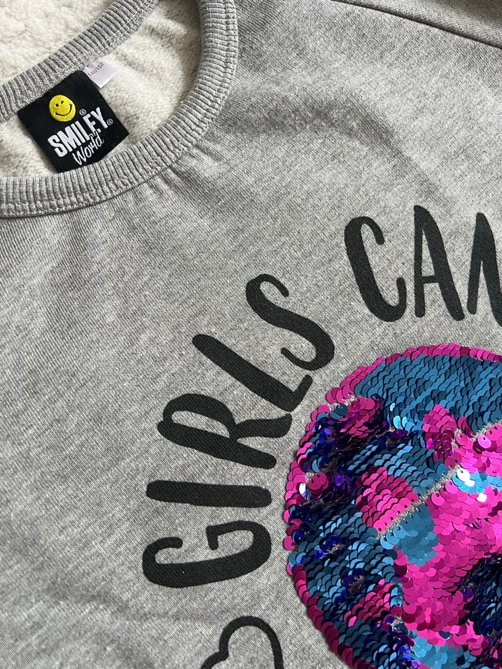 Gri Kız Sweatshirt, Uzun Kollu, Payetli - Görsel 3