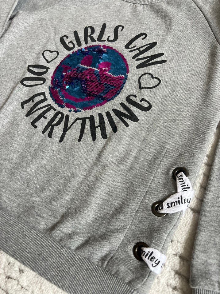 Gri Kız Sweatshirt, Uzun Kollu, Payetli - Görsel 2