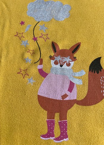 Kız Çocuk Sarı Baskılı Triko Sweatshirt - Görsel 2