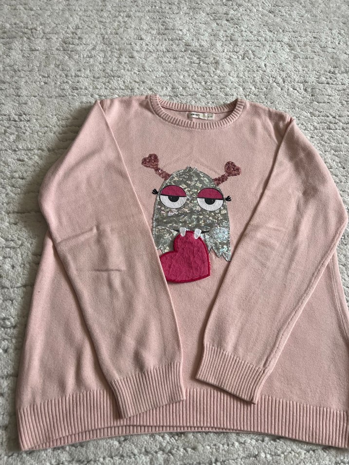 Kız Çocuk Pembe Nakışlı Triko Kazak - Görsel 3