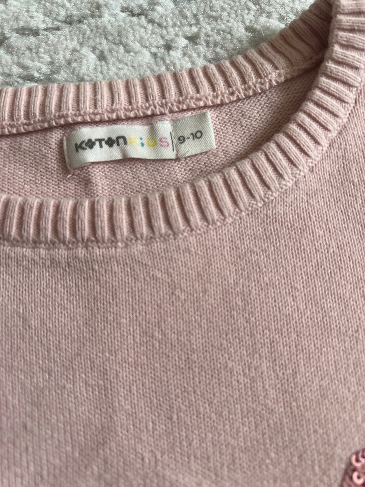 Kız Çocuk Pembe Nakışlı Triko Kazak - Görsel 4