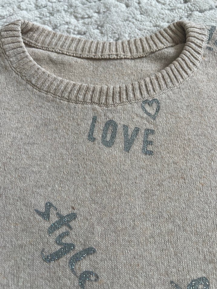 Bej Uzun Kollu Baskılı Triko Kazak - Görsel 2