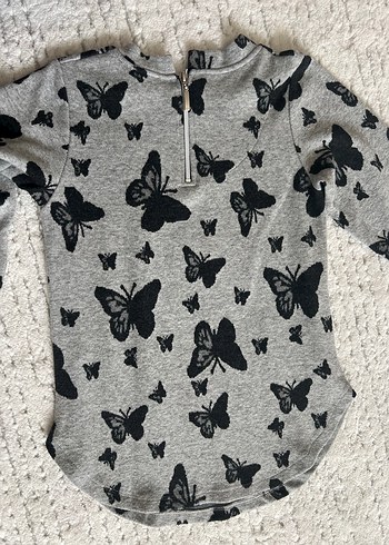 Kelebek Desenli Gri Uzun Kollu Kız Bluz - Görsel 5