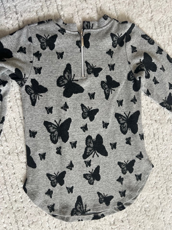 Kelebek Desenli Gri Uzun Kollu Kız Bluz - Görsel 5