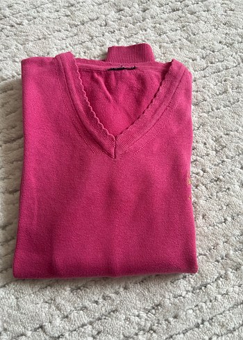 Pembe V Yakalı Kız çocuk Triko Kazak - Görsel 5