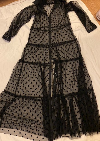 Puantiye Desenli Siyah Uzun Gotik Elbise