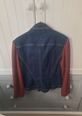 Bordo Kol Detaylı Kadın Denim Ceket - Görsel 2